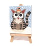 Tabby Cat and Robin Mini Acrylic Painting - cute cat lover gift - Image 1
