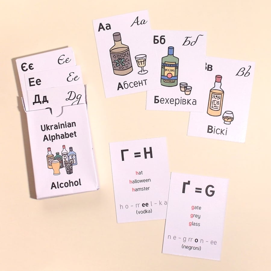 Ukrainian Alphabet of Alcohol - flashcards to learn Cyrillic