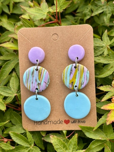 Summery Handmade Lavender and Blue Rainbow Drop Earrings