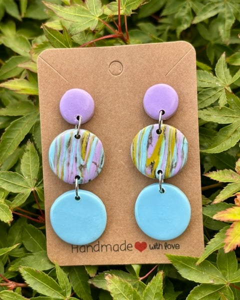 Summery Handmade Lavender and Blue Rainbow Drop Earrings