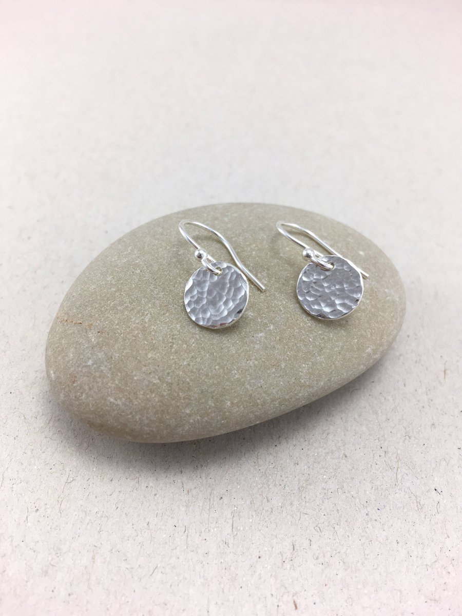 Hammered Small Sterling Silver Circle Disc Earrings