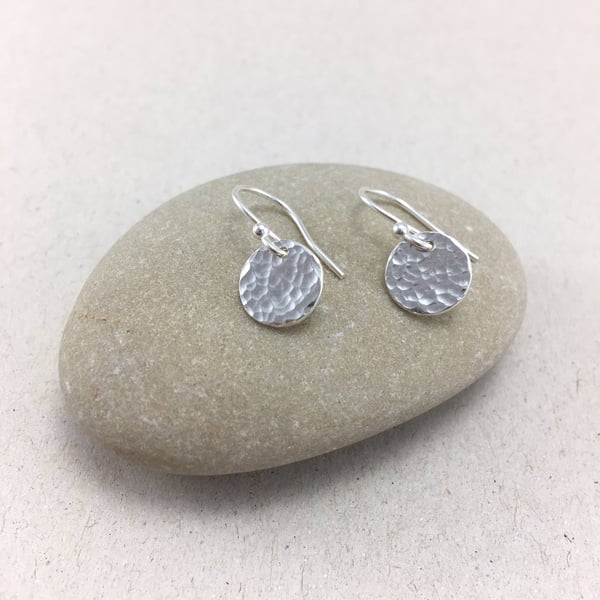 Hammered Small Sterling Silver Circle Disc Earrings