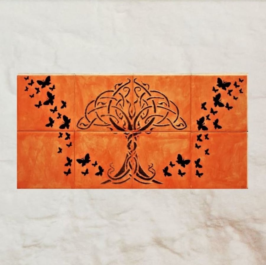 Tile Splashback, Handmade Ceramic Tile Mural, Tree of Life Wall Art
