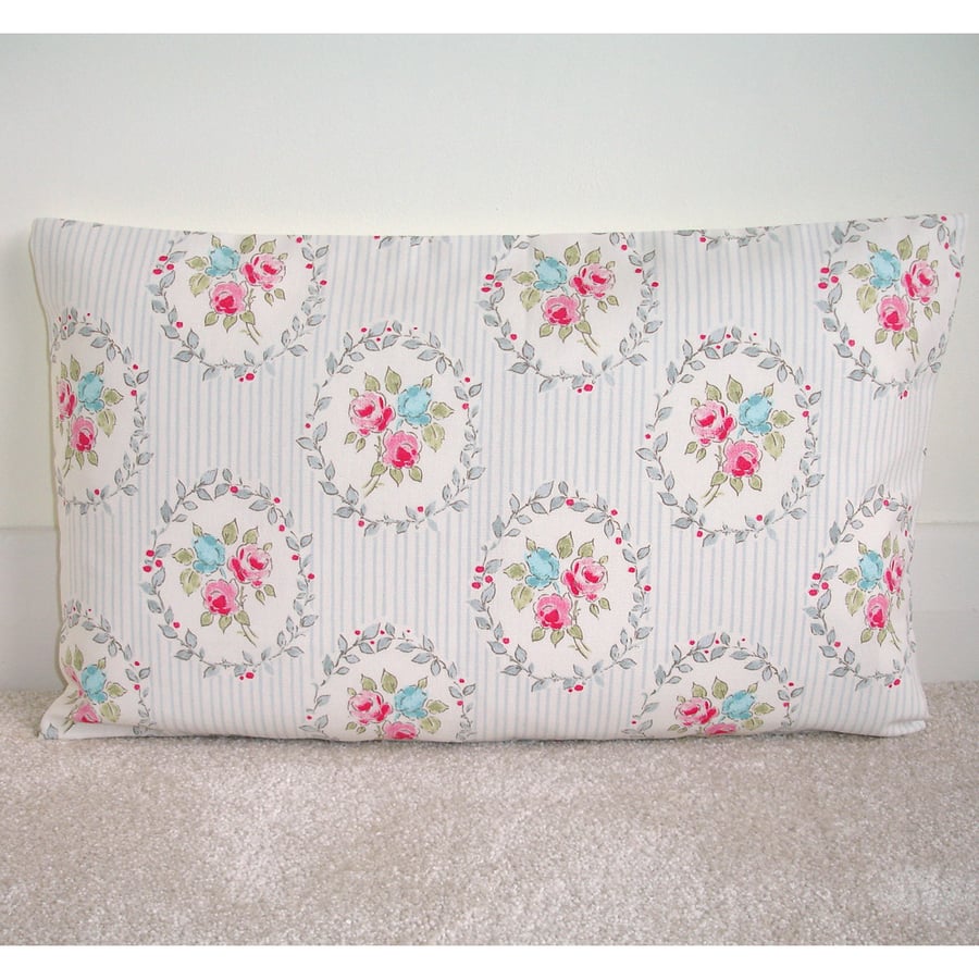 Cushion Cover Floral Stripe 20" x 12" Oblong  Bolster Pink Blue Roses