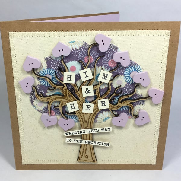 Him and Her Fabric Wedding Greetings Card