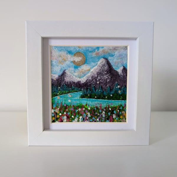 View from the Wildflowers Original Small Painting Framed