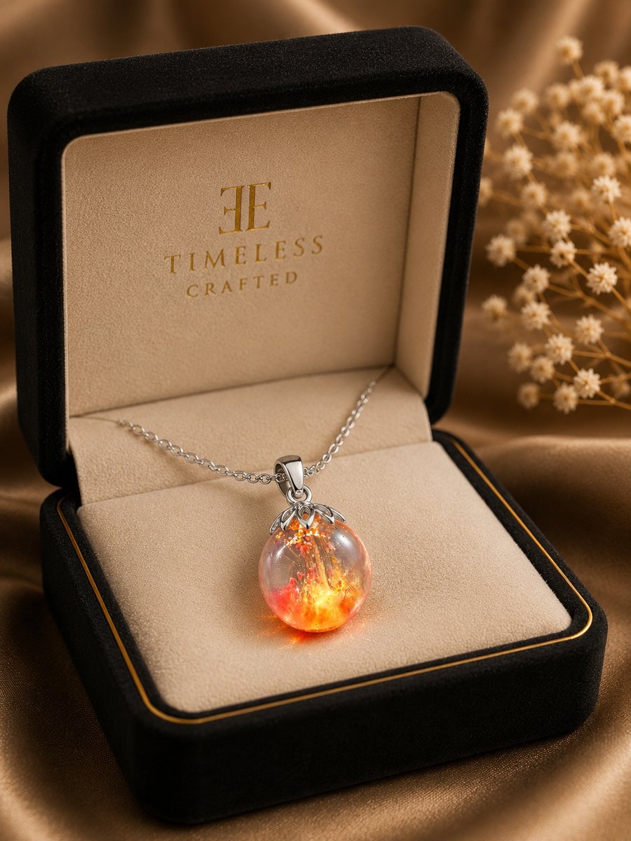 Handcrafted resin eternal flame pendant, ashes inclusion