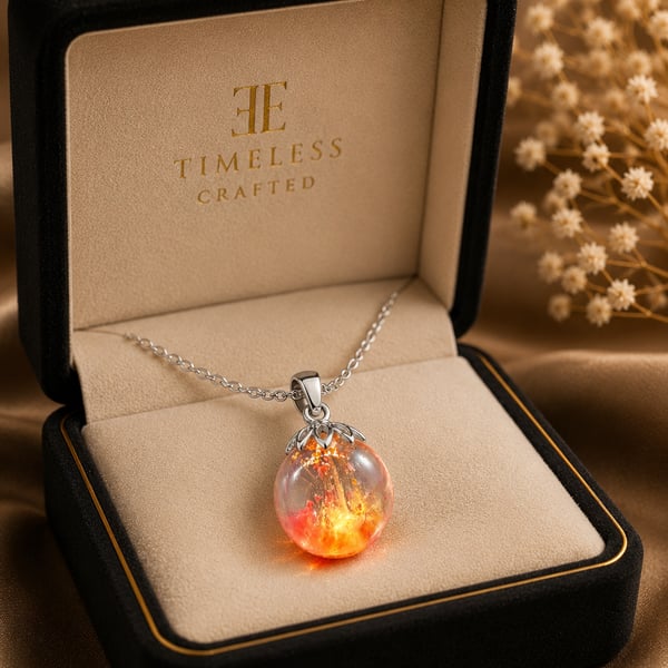 Handcrafted resin eternal flame pendant, ashes inclusion