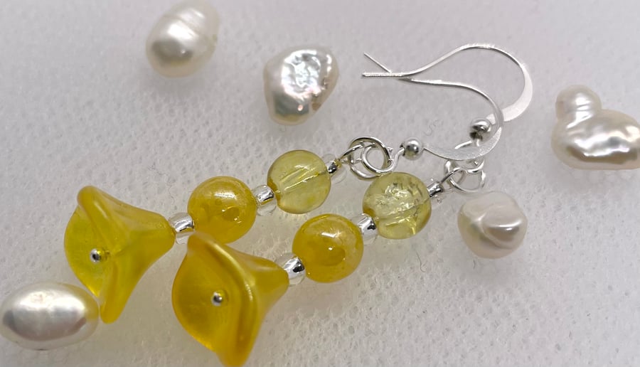 Yellow Citrine  Buttercup Flower BeadEarrings