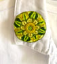 Stylised flower brooch hand embroidered in shades of green - Image 3