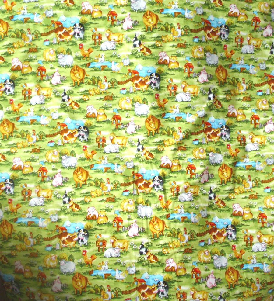On A B C Farm  bright green cot quilt