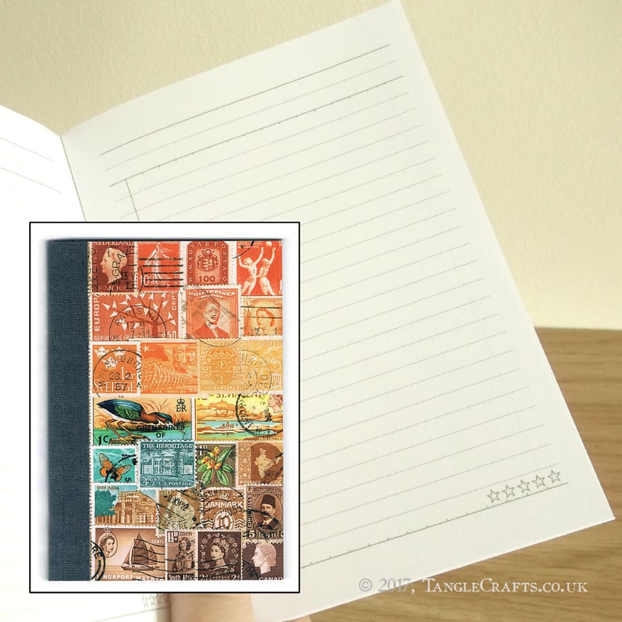 Bird Lover Notebook, Sunset Journal - Postage Stamp Collage Print