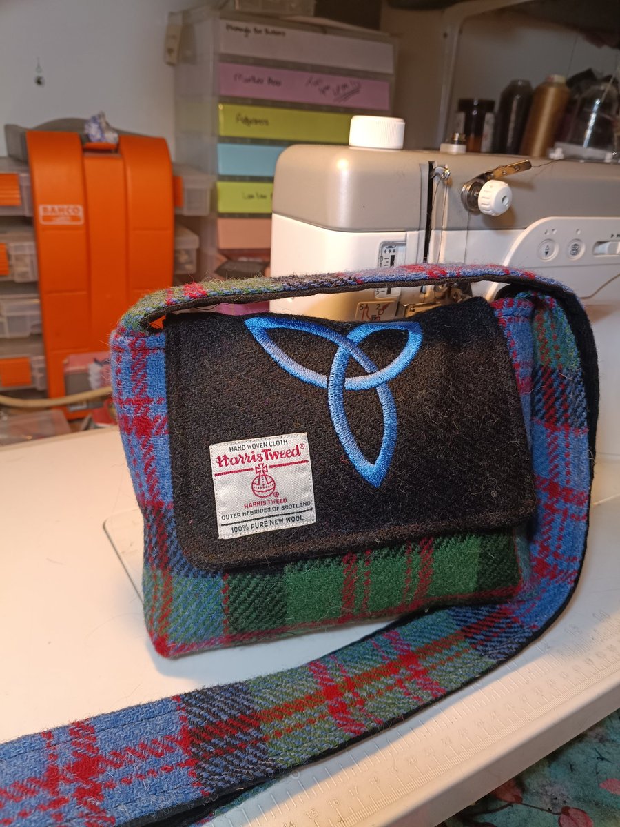Harris tweed MacDonald tartan  cross body bag with triquetra