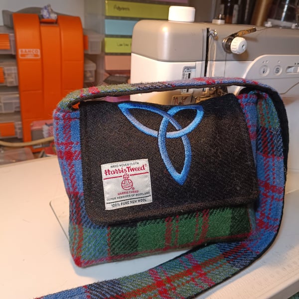 Harris tweed MacDonald tartan  cross body bag with triquetra