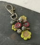 Red, green and antique gold bag charm with Czech glass beads and flowers - Image 3