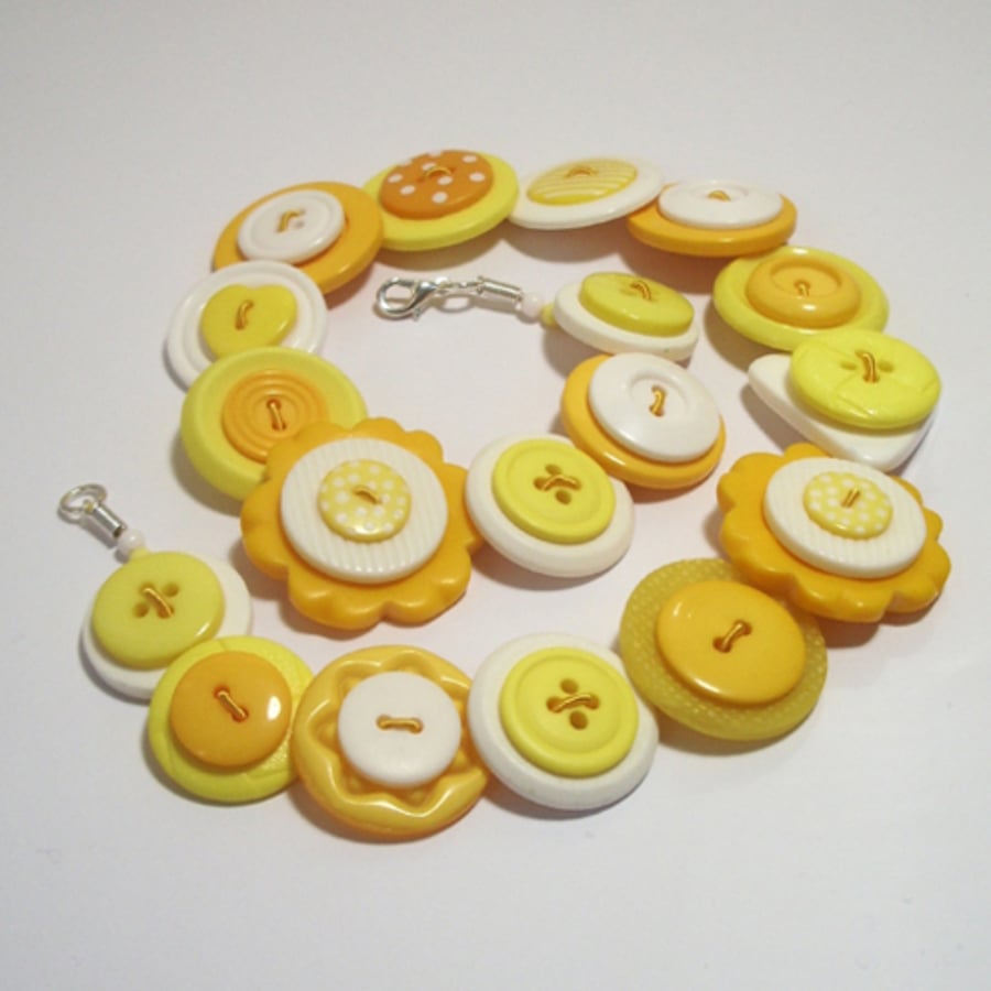 'Sunshine' - Yellow and White button necklace