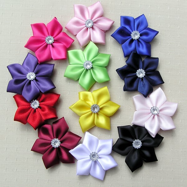 100 Satin Ribbon Bows Poinsettia Flowers - Mixed Colours - 64mm diameter