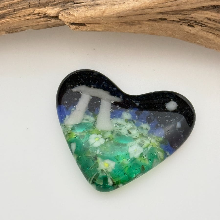 Standing Stones at Night Fused Glass Heart