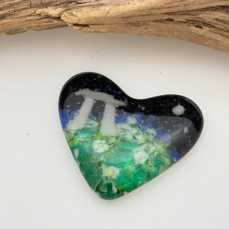 Standing Stones at Night Fused Glass Heart