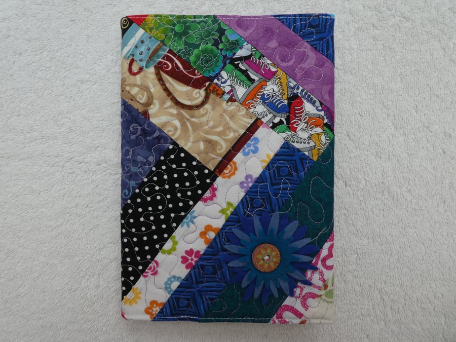 Notebook. A5 size. Lined Notepad with Quilted Crazy Patchwork Cover. Blue