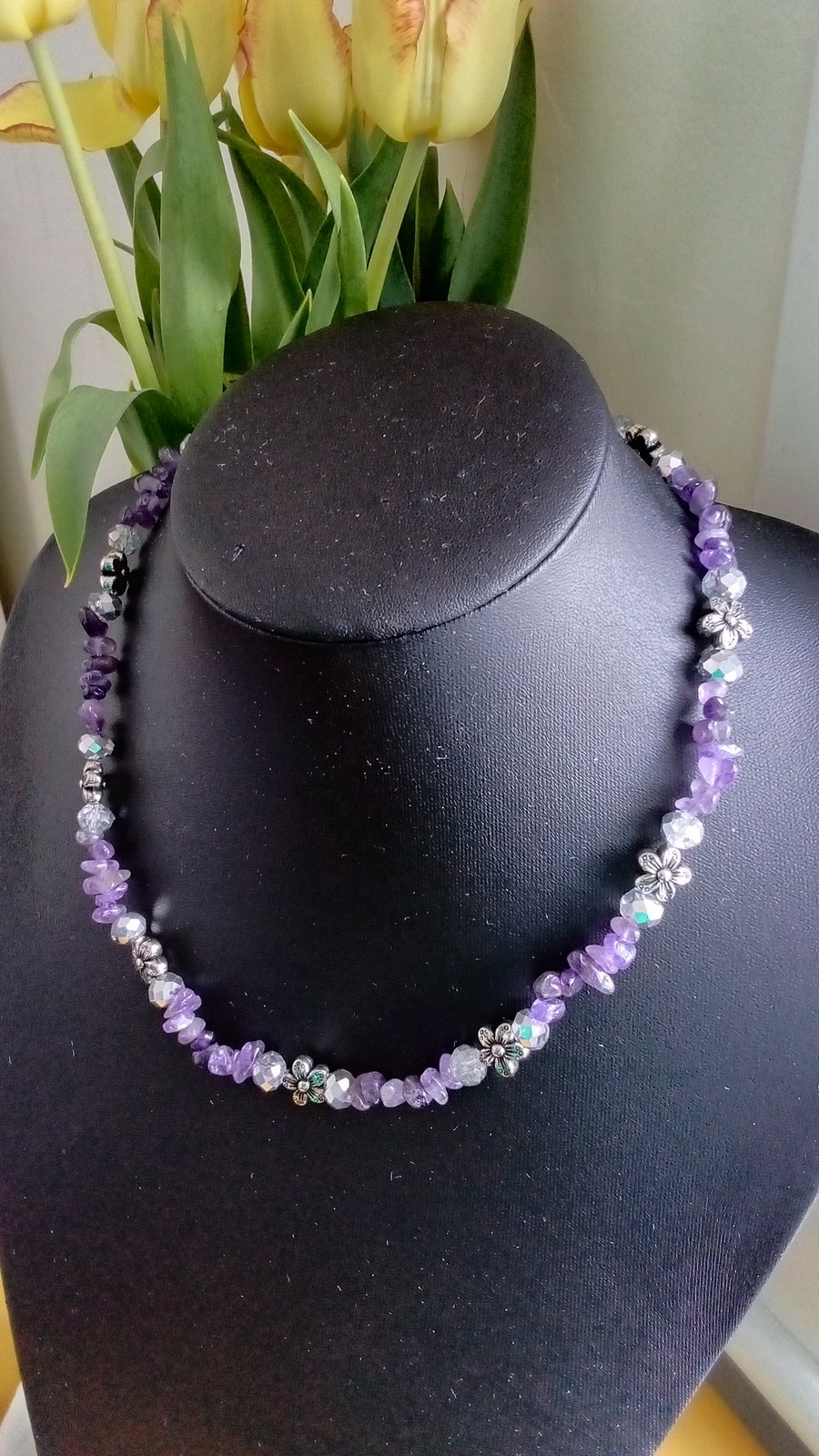 A 20 inch crystal necklace with flowers, rondel... - Folksy
