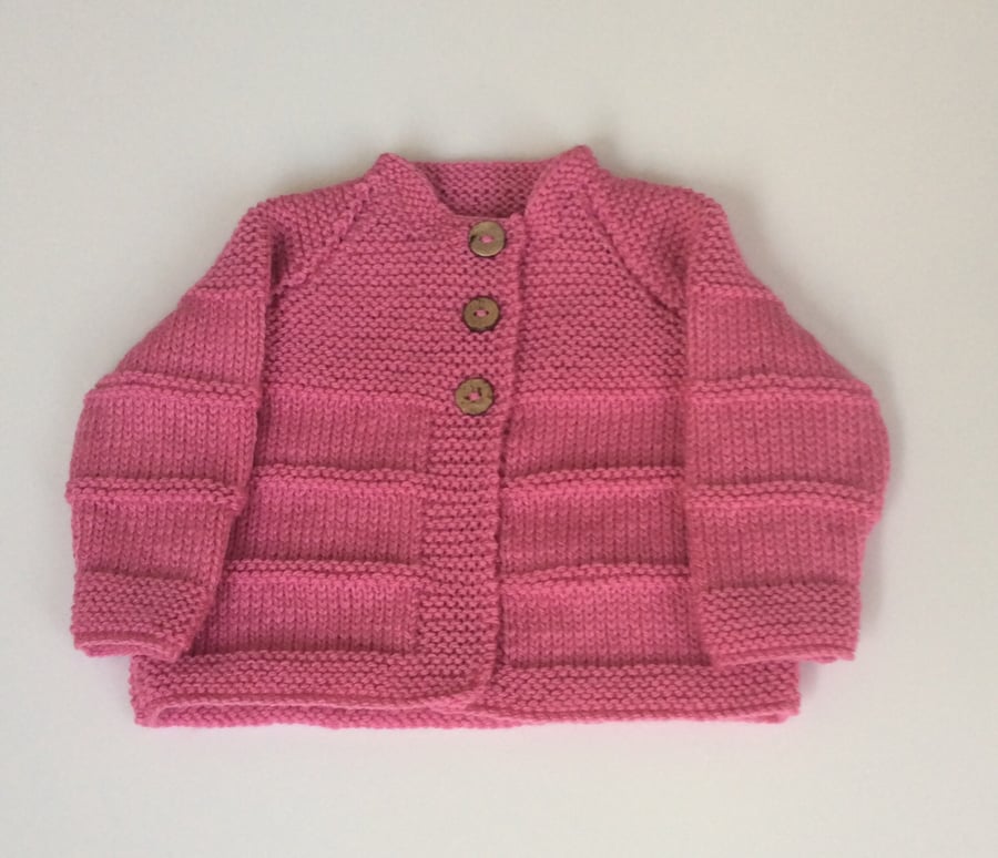 Baby cardigan pink hand knit 0-3 months 