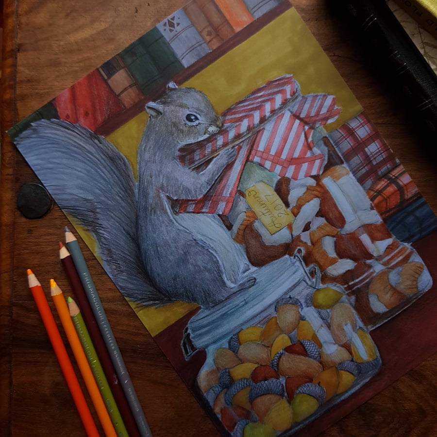 Hazelnut, the Squirrel in Autumn -art print