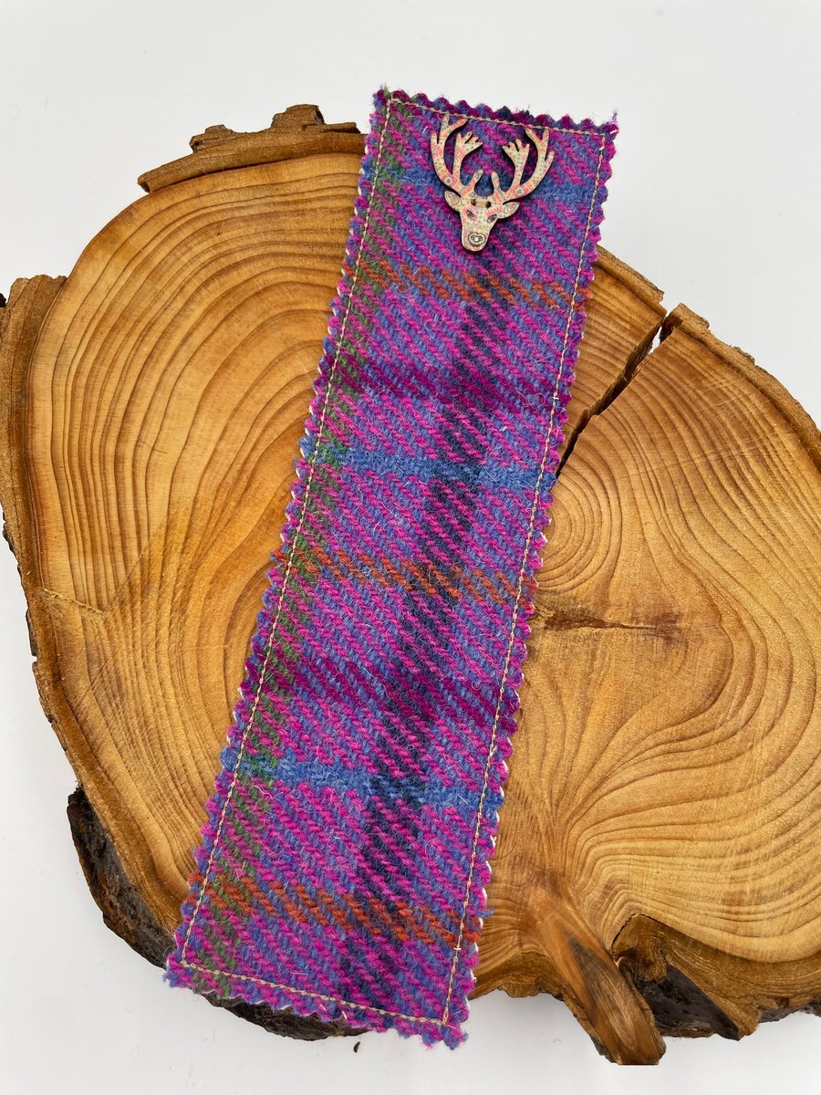 Scottish tweed bookmark with stag button detail