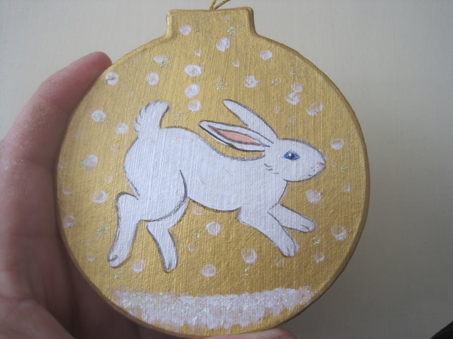 White Rabbit Christmas Tree Bauble Decoration