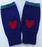 Hearts Knit Fingerless Mitts - Navy Blue & Cherry Red - Image 2