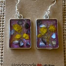 Handmade Silver-Rimmed Resin Earrings With Real Pressed Flowers And Shells