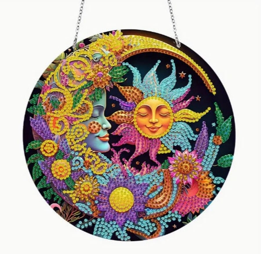 5D DIY Beautiful Mystical Sun and Moon Diamond Painting Kit Crystal Embroidery R