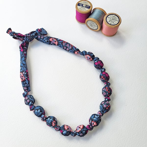 Magenta, Pink, & Blue  Liberty Print Fabric Necklace - Persephone Print