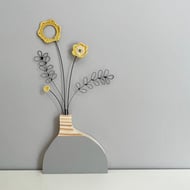 Forever flowers in wooden vase - Grey and yellow