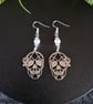 Gothic Skull and Rose Earrings Sterling Silver Earhooks - Image 2