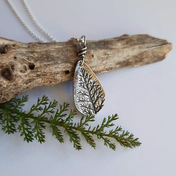 Yarrow Leaf Necklace - Oxidised Fine Silver