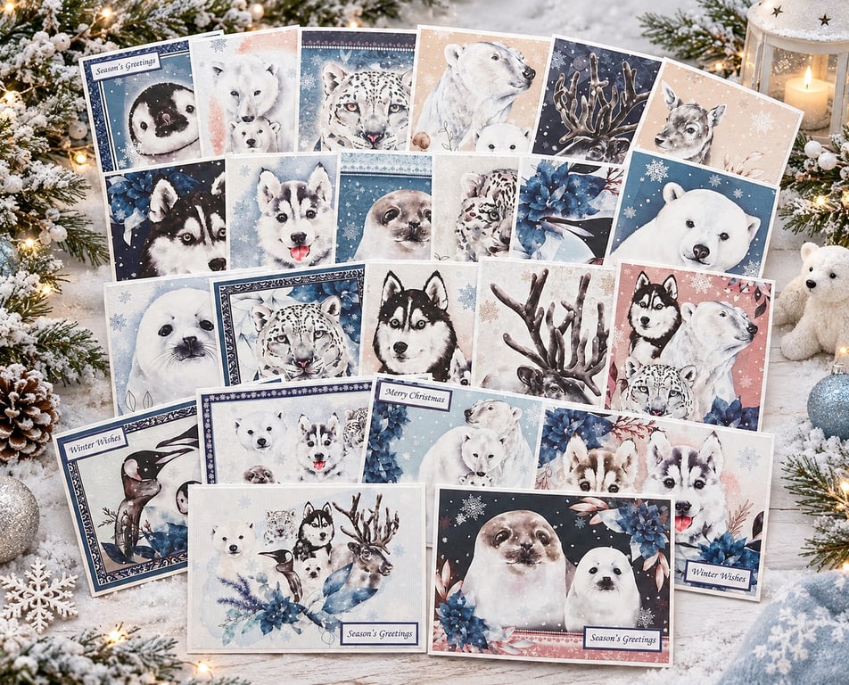 Handmade Christmas Cards - 23 Polar Themed Bundle Set of Cards