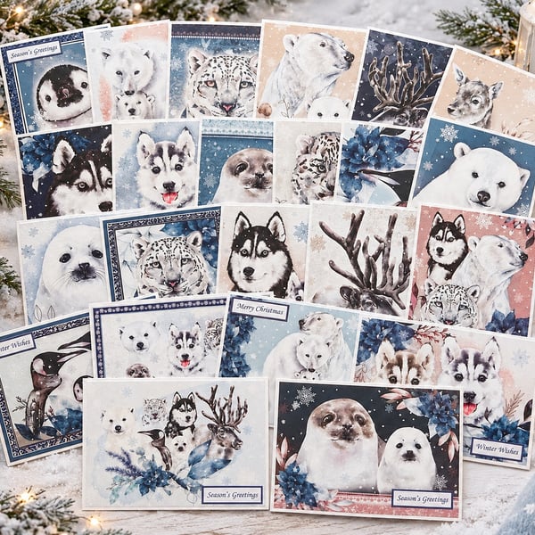 Handmade Christmas Cards - 23 Polar Themed Bundle Set of Cards