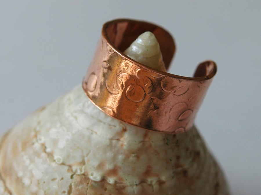 Textured Copper Ring, Open and Adjustable, size N-T,   R78B