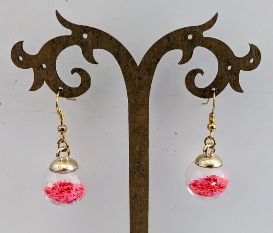 Glass Christmas bauble earrings - pink stars