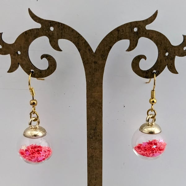 Glass Christmas bauble earrings - pink stars