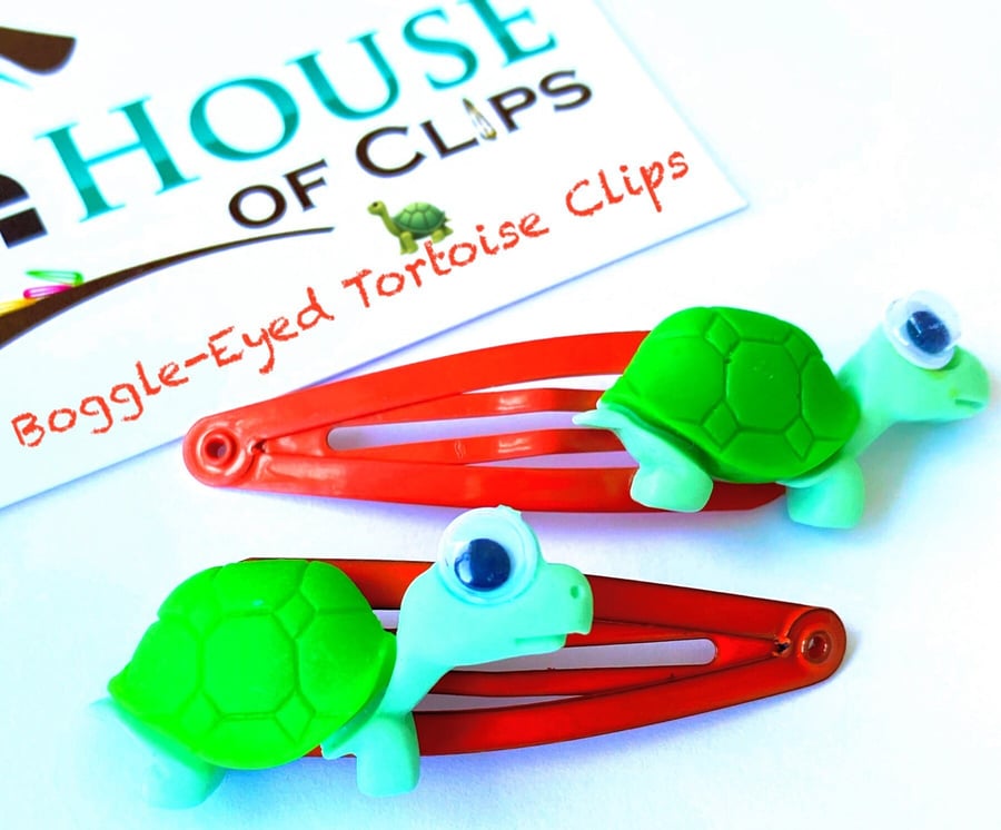 Boggle-Eyed Tortoise Hair Clips x2 - Tortoise Hair Clips - Cute Turtle Hair Clip