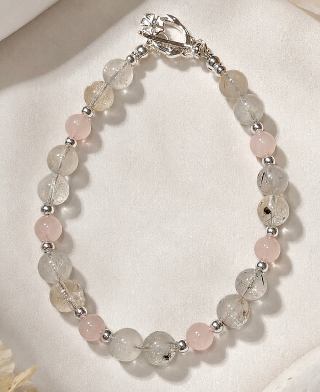 Herkimer Diamond and Rose Quartz Sterling silver Bracelet 