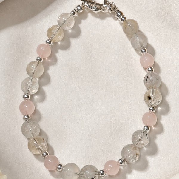 Herkimer Diamond and Rose Quartz Sterling silver Bracelet 
