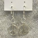 silver plated leverback earrings with peace sign  silver charm