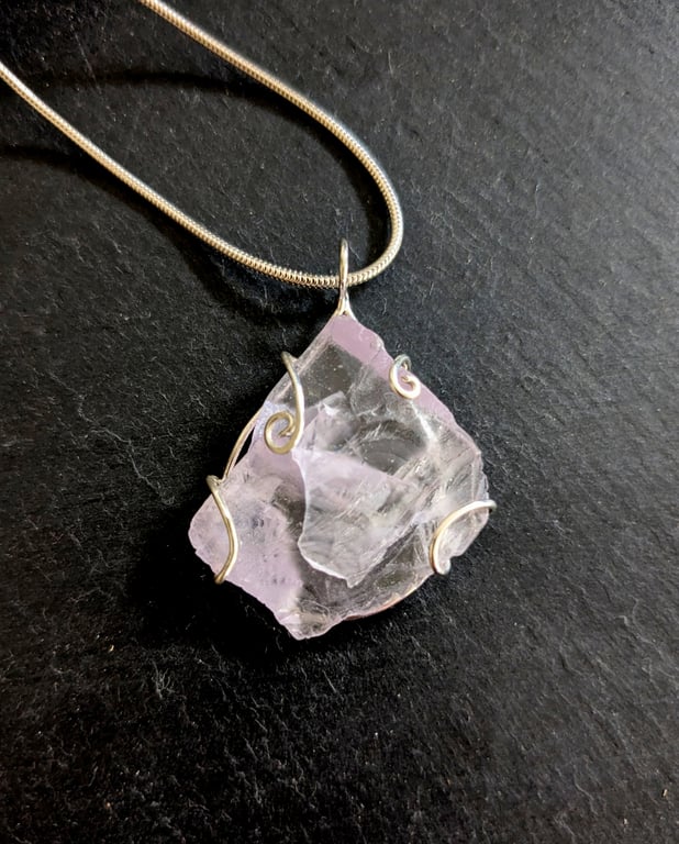 Sterling Silver and Pink Kunzite Pendant on 18 Inch Necklace