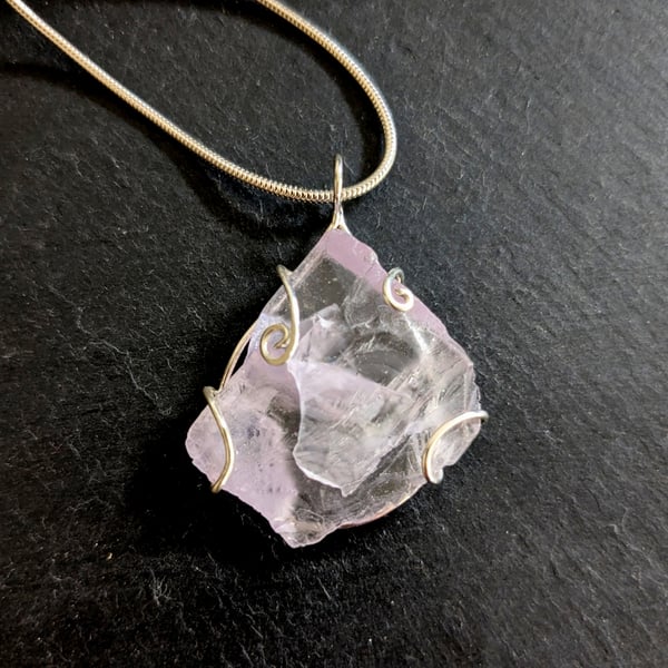 Sterling Silver and Pink Kunzite Pendant on 18 Inch Necklace