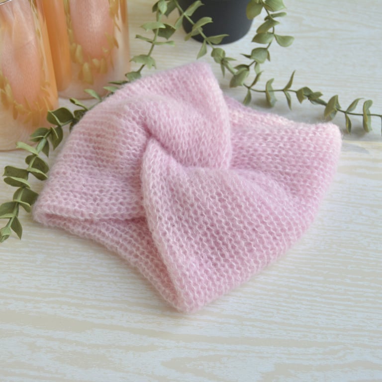 Knitted Wide Headband Soft As A Cloud Twisted Headband Alpaca Silk Delicate Pink