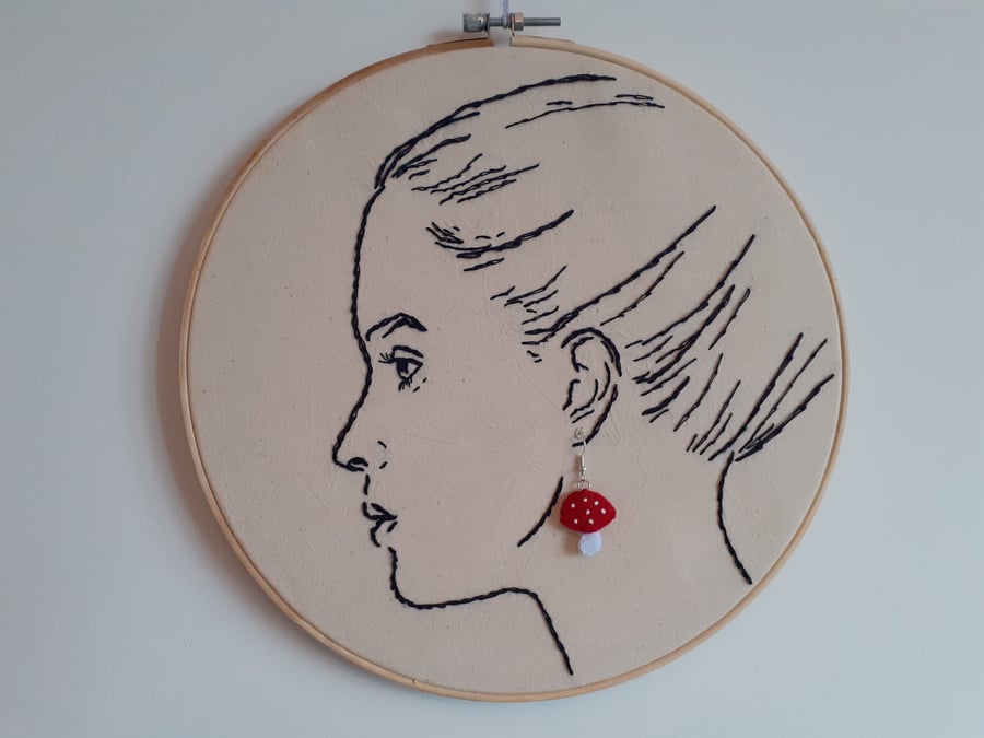 Mushroom Felt and Embroidery Earrings