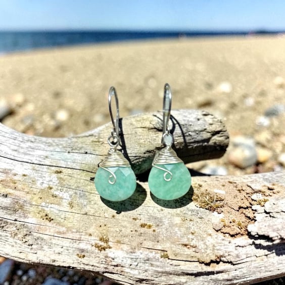 Sterling Silver Faceted Amazonite Earrings - Beautiful 